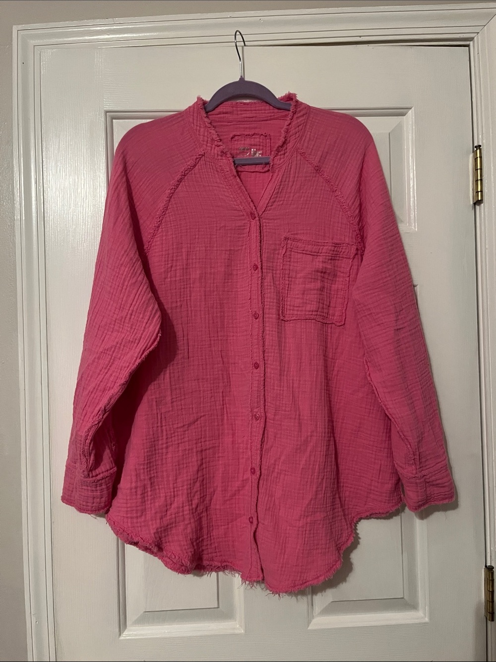 Aerie Pink Gauze 100% Cotton Button-Front Tunic